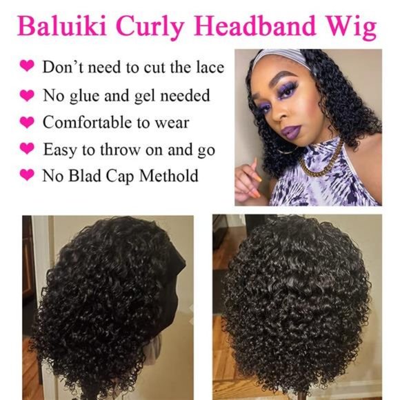 Glueless HeadBand Wig Curly Human Hair Wig None Lace Front Wigs for Black Women main image 6